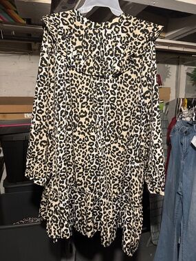 Boohoo Plus Beige and Black Leopard Print Ruffle Dress Coat